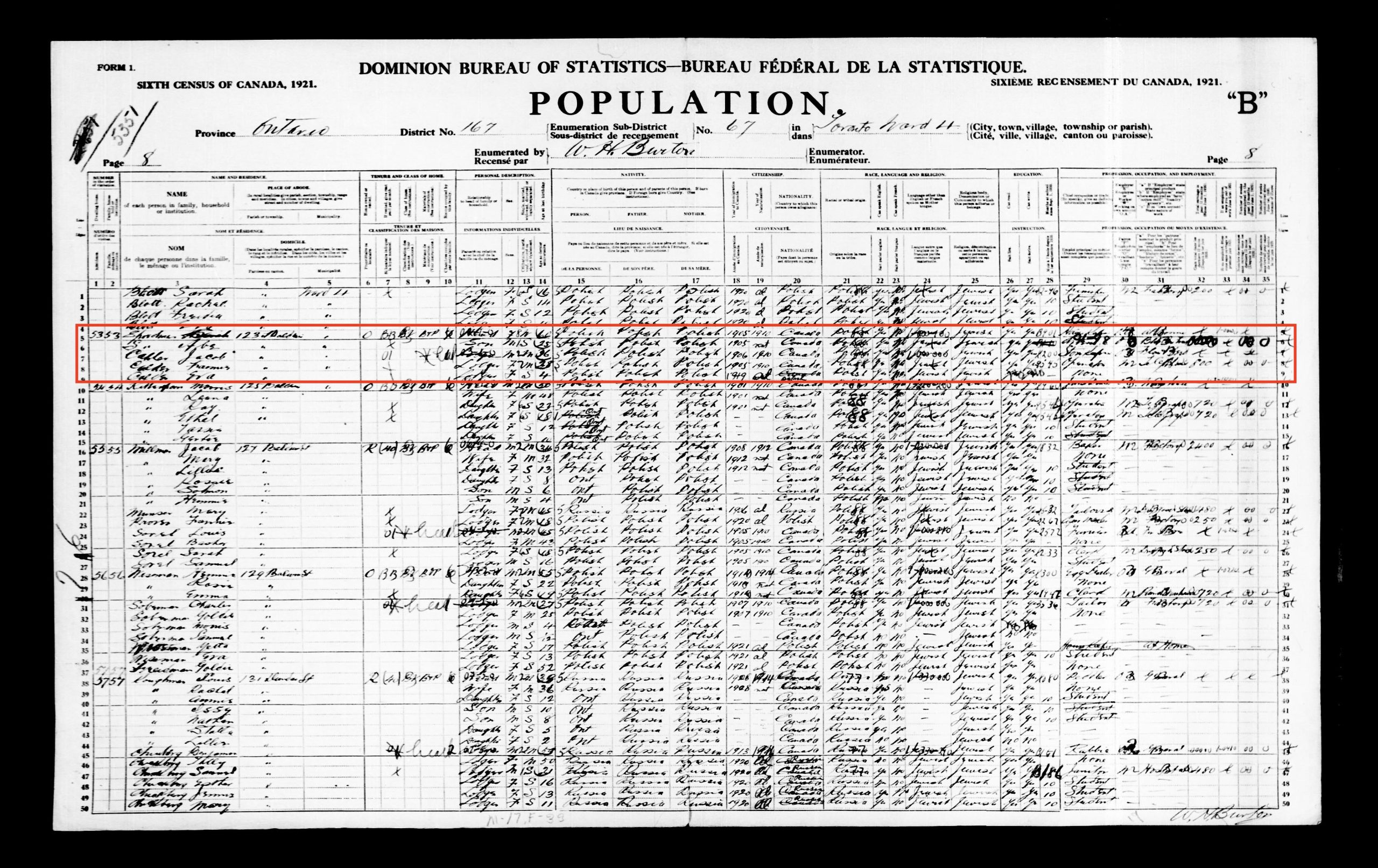 Abraham Sprachman 1921 Census Record Abraham Sprachman 1921 Census Record