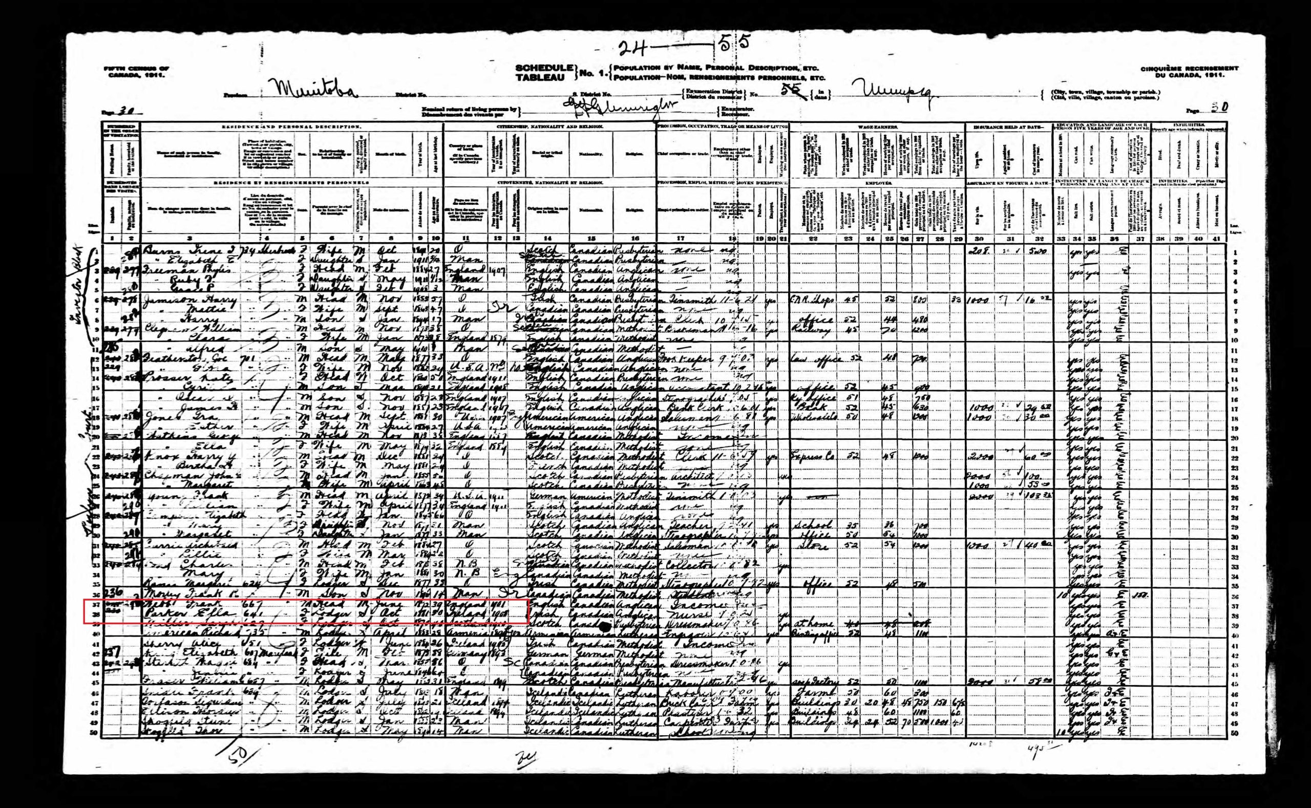 1911 Census Record Ellanore Parker 1911 Census Record Ellanore Parker