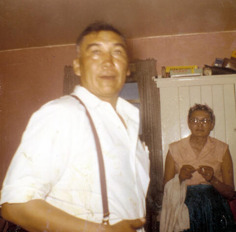 David and Velma Greyeyes (David Greyeyes-Steele and Velma Greyeyes), ~1970s. MLCN-445-0025, Muskeg Lake Cree Nation Archives, Judith May Greyeyes collection. David and Velma Greyeyes (David Greyeyes-Steele and Velma Greyeyes), ~1970s. MLCN-445-0025, Muskeg Lake Cree Nation Archives, Judith May Greyeyes collection.